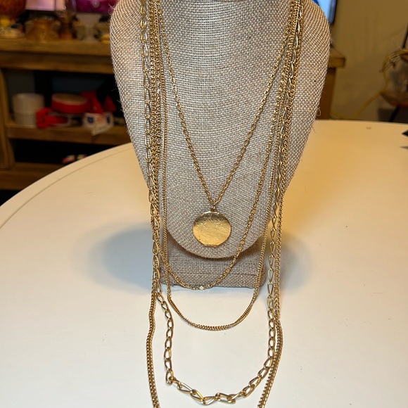 Vintage Jewelry - Vintage gold tone multi strand layered gold chain locket necklace